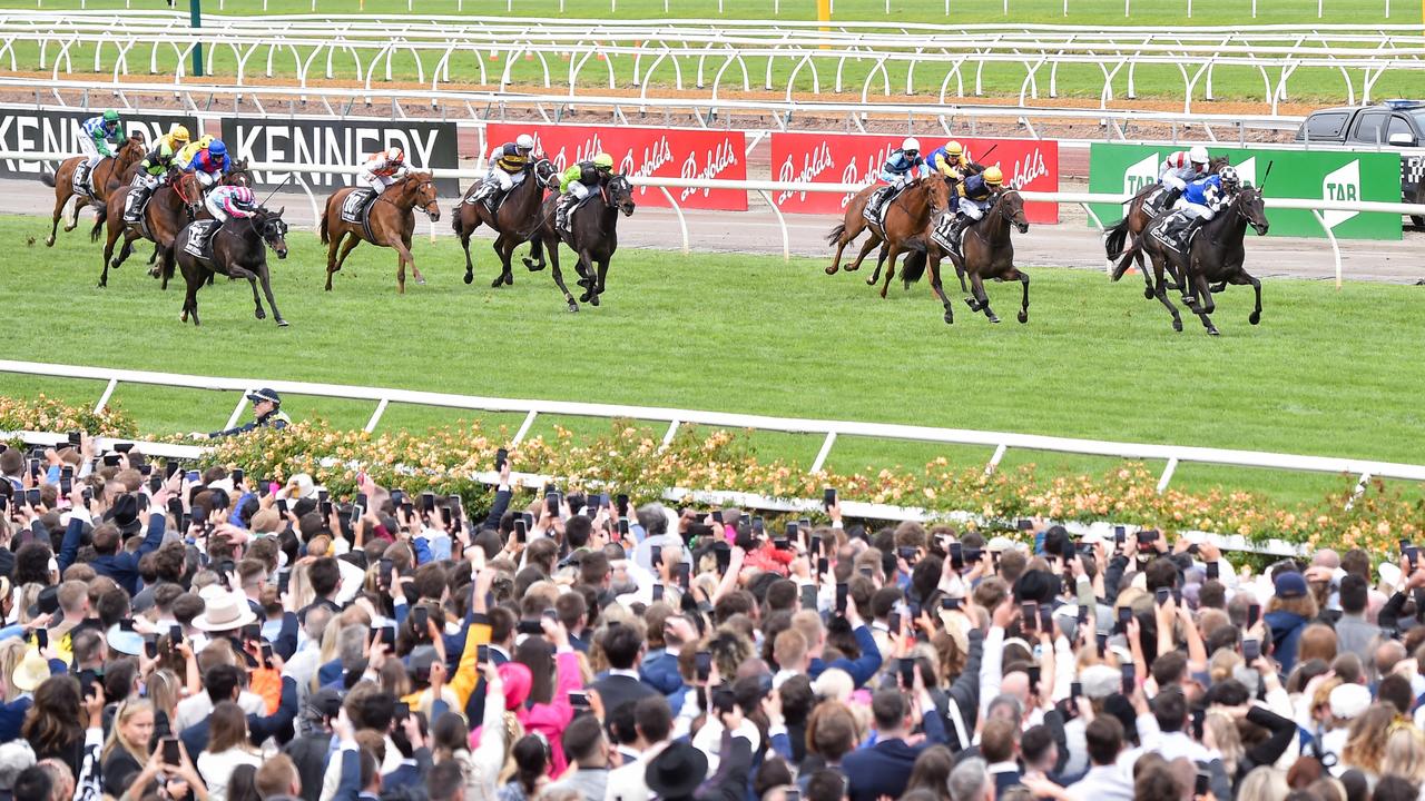 Gold Trip (FR) ridden by Mark Zahra wins the Lexus Melbourne Cup at Flemington Racecourse on November 01, 2022 in Flemington, Australia. (Photo by Reg Ryan/Racing Photos via Getty Images)