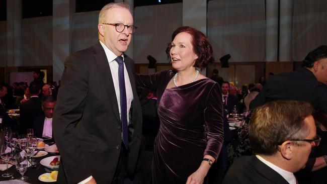 Prime Minister Anthony Albanese and Tania Constable, CEO of the Minerals Council of Australia, at the Australian Minerals Industry Parliamentary Dinner in the Great Hall at Parliament House in Canberra. Picture: Jane Dempster/The Australian.