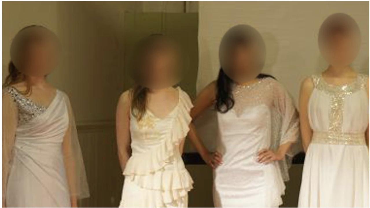 Church members dressed as brides from about 10 years ago during a modelling photoshoot. Female church members were all seen as brides to Jeong.