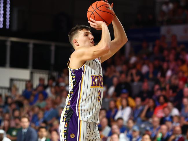 Dejan Vasiljevic shoots during the round 15 NBL match between Brisbane Bullets and Sydney Kings at Nissan Arena. Picture: Chris Hyde/Getty Images