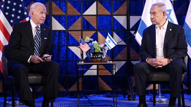 US President Joe Biden and Israel's Prime Minister Benjamin Netanyahu in Tel Aviv. Picture: AFP