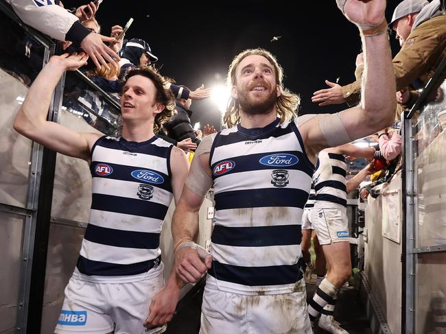 Cam Guthrie and Max Holmes celebrate the win. Picture by Michael Klein