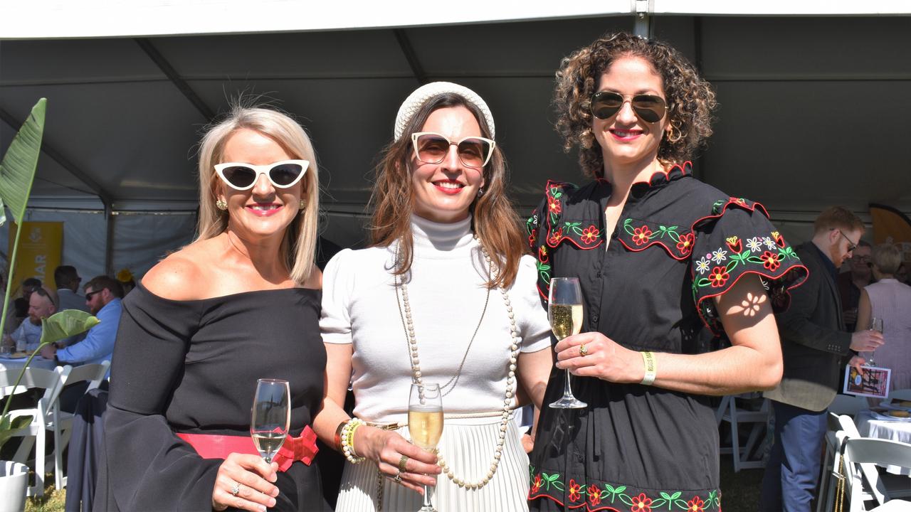 Jodi McClelland, Kelly Newton and Alex Becker at the 2023 Rockhampton Girls Grammar 21st Race Day.