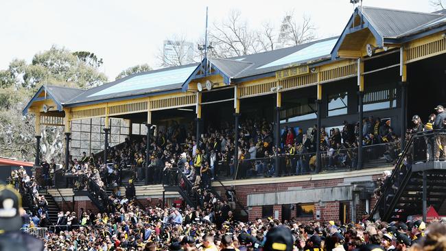 The Jack Dyer Stand at Punt Road Oval. With Richmond eyeing a redevelopment of its headquarters, the old grandstand could be an option for removal. (Photo by Michael Dodge/Getty Images)