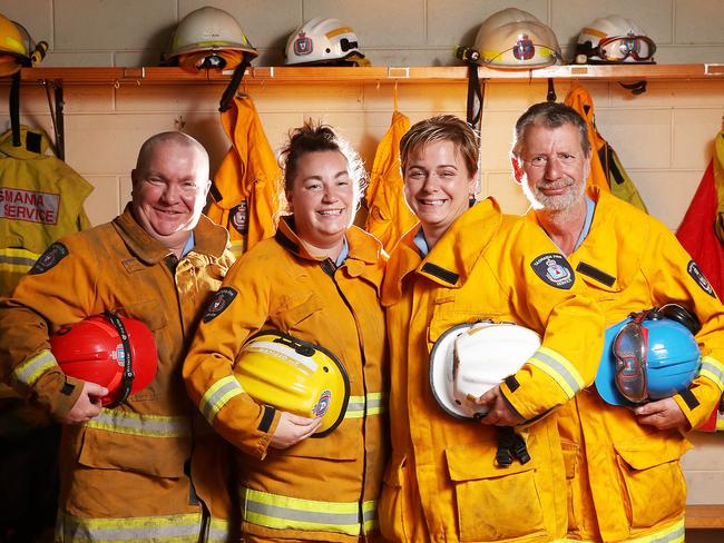 We bring the stories that matter to Tasmanians including those behind the emergencies like fire fighters Andrew Melton brigade chief of Upper Huon Fire Brigade, Amelia Franklin 2nd officer of Geeveston Fire Brigade, Natasha Joyce firefighter of Dover Fire Brigade, David Cameron Group Officer of Esperance and of Southport Fire Brigade. Picture: NIKKI DAVIS-JONES