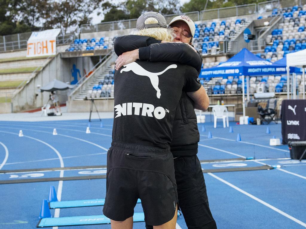 Brockmann embracing friends and family. Picture: Marty Rowney/Bursty