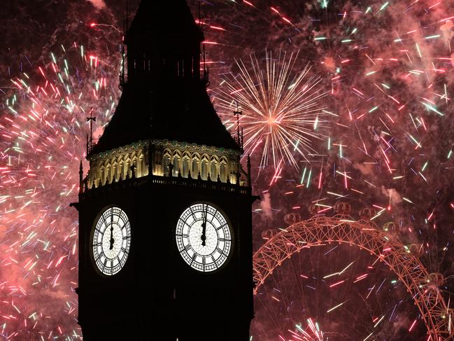 Fireworks light up the London skyline over Big Ben and the London Eye. Picture: Getty