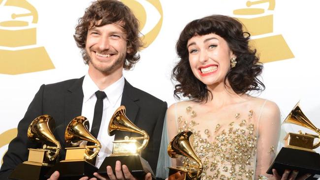 Gotye and Kimbra collect ALL THE GRAMMYS at the 2013 Grammy Awards. Picture: AFP PHOTO