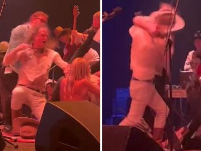 The band Brian Jonestown Massacre got into a wild brawl on stage while performing in Melbourne. Picture: Reddit / Instagram