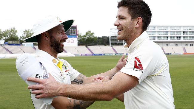 Matthew Wade with Tim Paine after day three of the Australian Cricket Team Ashes Tour match between Brad Haddin XII and Graeme Hick XII at The Ageas Bowl on July 25, 2019. Picture: RYAN PIERSE/GETTY IMAGES