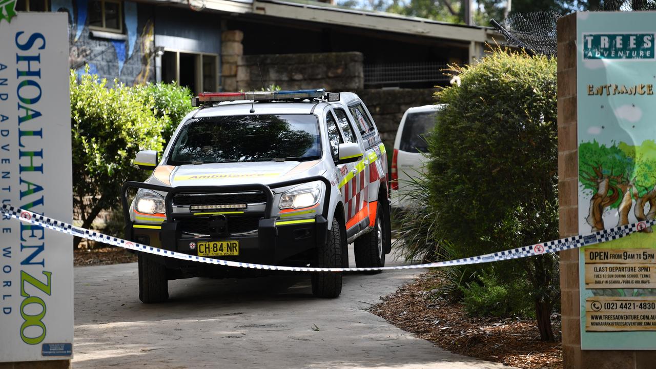 A NSW ambulance officer is seen leaving the Shoalhaven Zoo. Picture: Dean Lewins/AAP