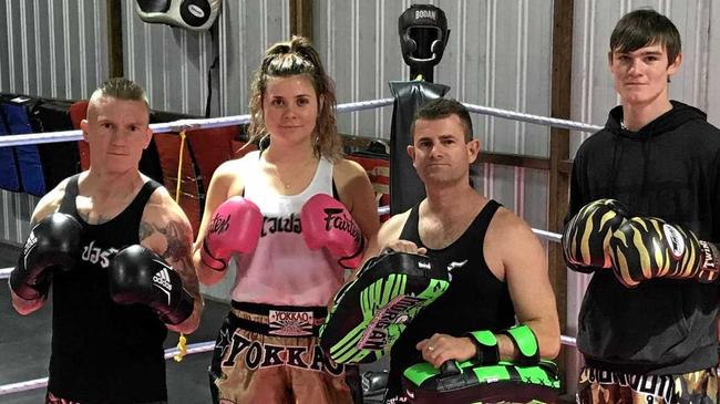 STEPPING INTO THE RING: Josh Wright, Kimberley McPherson, owner and head trainer Luke Newton and Degan Martin from Vipers Muay Thai are heading up the Rocky Rumble 19 Part II. Picture: Contributed