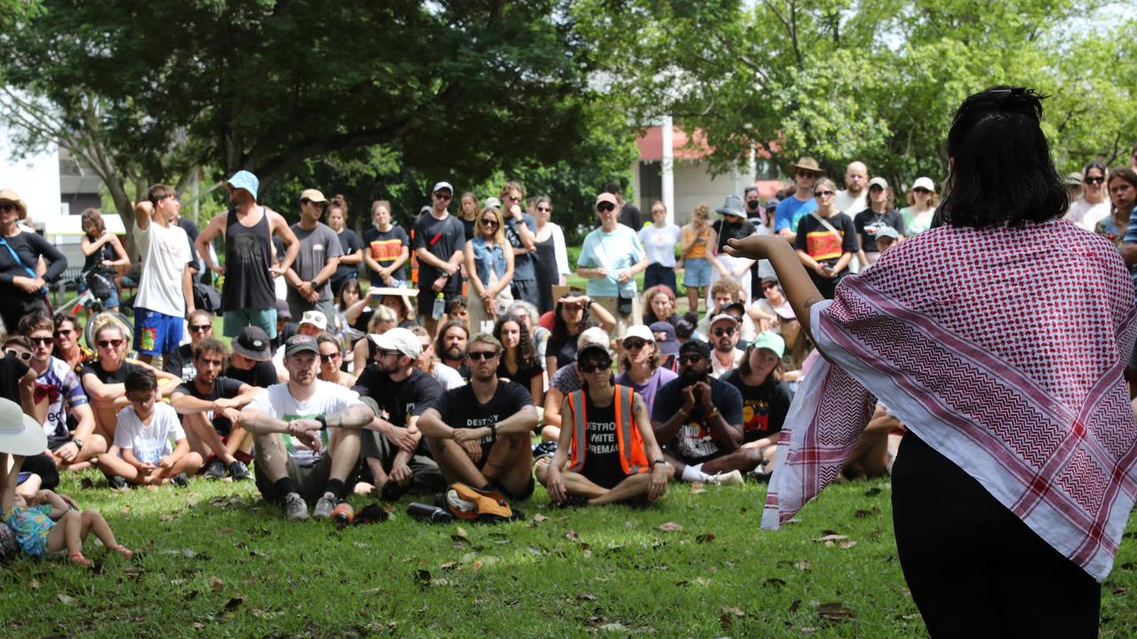 Hundreds of Territorians demonstrated on Invasion Day 2024 by marching from Civic Park through Darwin city on Friday, January 26. Picture: Zizi Averill