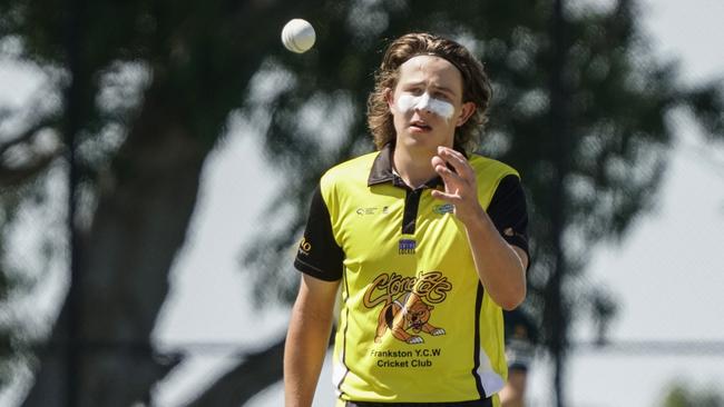 MPCA: District: Carrum Downs v Frankston YCW. Ben Williams bowling for Frankston YCW. Picture: Valeriu Campan