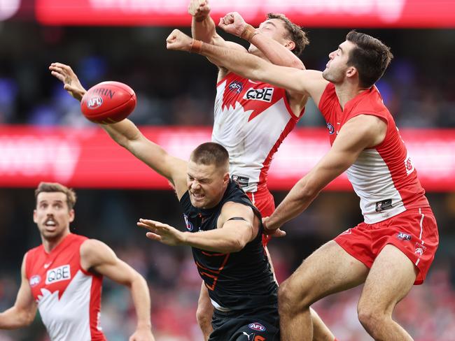 The Swans’ ability to always create a contest up forward made it hard for the Giants to generate any quick transition. Picture: Matt King/AFL Photos/via Getty Images