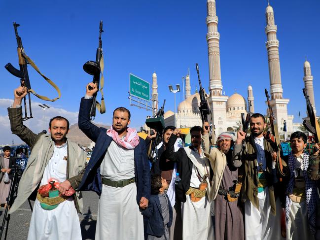 Armed Yemeni demonstrators take to the streets of the Huthi-controlled capital Sanaa, to show their support to Palestinians in the Gaza Strip. Picture: AFP