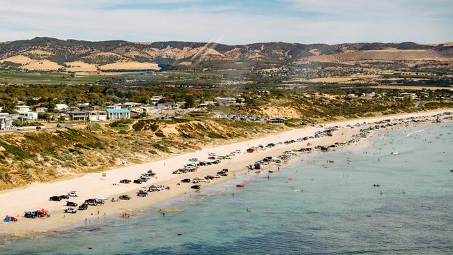 Cars pack the beach from Aldinga to Silversands. Pic: Morgan Sette