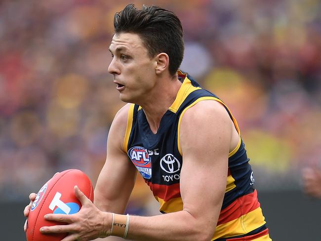 Jake Lever of the Crows is seen in action during the AFL grand final between the Adelaide Crows and Richmond Tigers at the MCG in Melbourne, Saturday, September 30, 2017. (AAP Image/Julian Smith) NO ARCHIVING, EDITORIAL USE ONLY