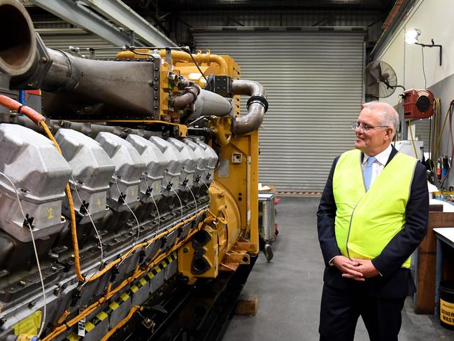 Prime Minister Scott Morrison tours the William Adams CAT facility in Melbourne. Picture: AFP