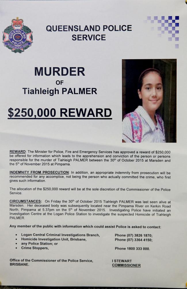 Police are offering a $250,000 reward and indemnity for the first person to come forward with information that solves the case of Logan schoolgirl Tiahleigh Palmer.