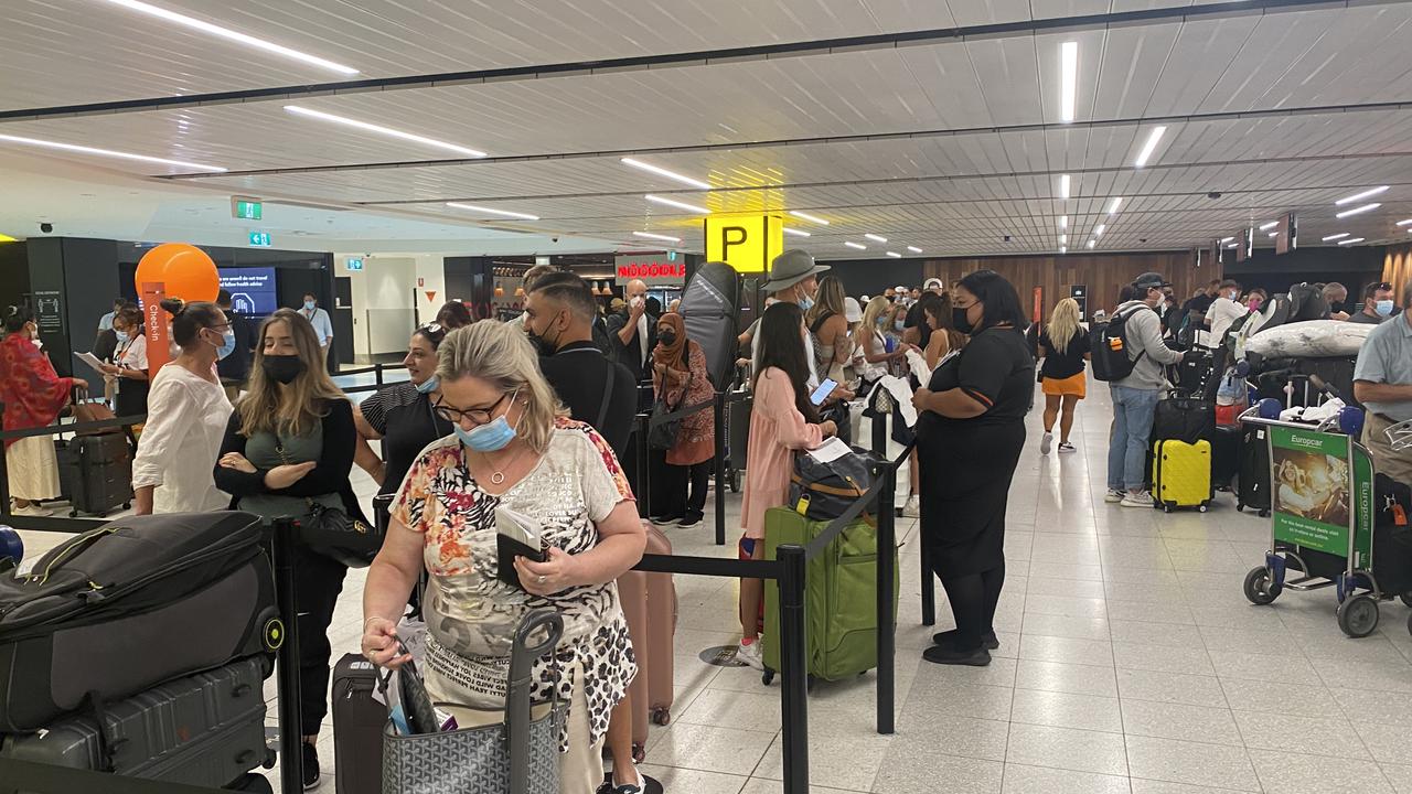 The queues at Melbourne Airport today for the first flight to Bali. Picture: news.com.au