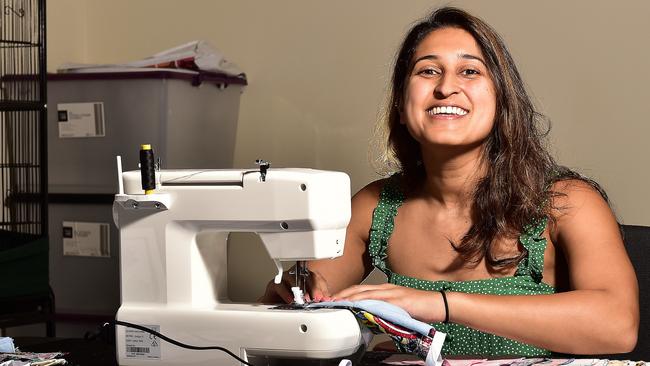 Fourth year vet science student Chandani Lodhia has not sewed since high school but has been making face masks for her uni friends and family for the last couple of days since her rotation classes were cancelled because of COVID. PICTURE: MATT TAYLOR.