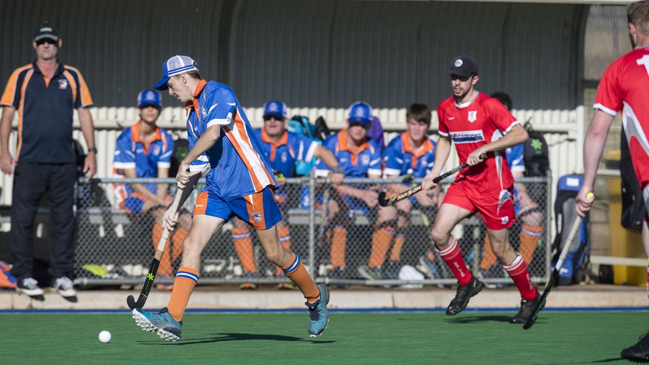 Shane Dennis of Newtown against Red Lion White in A4 men Presidents Cup hockey at Clyde Park, Saturday, May 27, 2023. Picture: Kevin Farmer