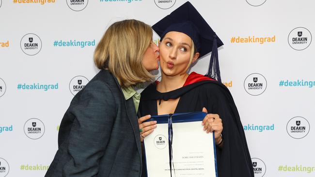 Karen Colman and daughter Isobel Colman at the Deakin University Graduation post ceremony celebration. Picture: Alison Wynd