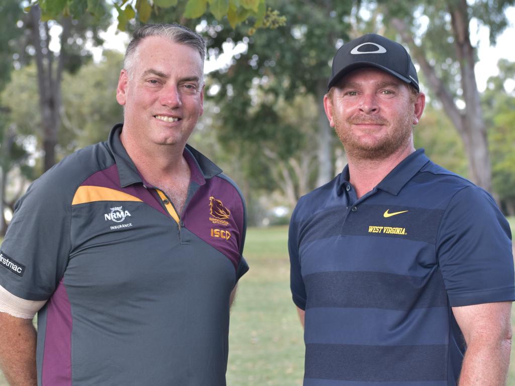 Former Rockhampton residents Paul Clark and Shaun Duffy are back in the Beef Capital to watch sons Alex Clark and Oliver Duffy compete in the US Kids Golf Foundation Australian Open being played at the Rockhampton Golf Club on September 27 and 28.