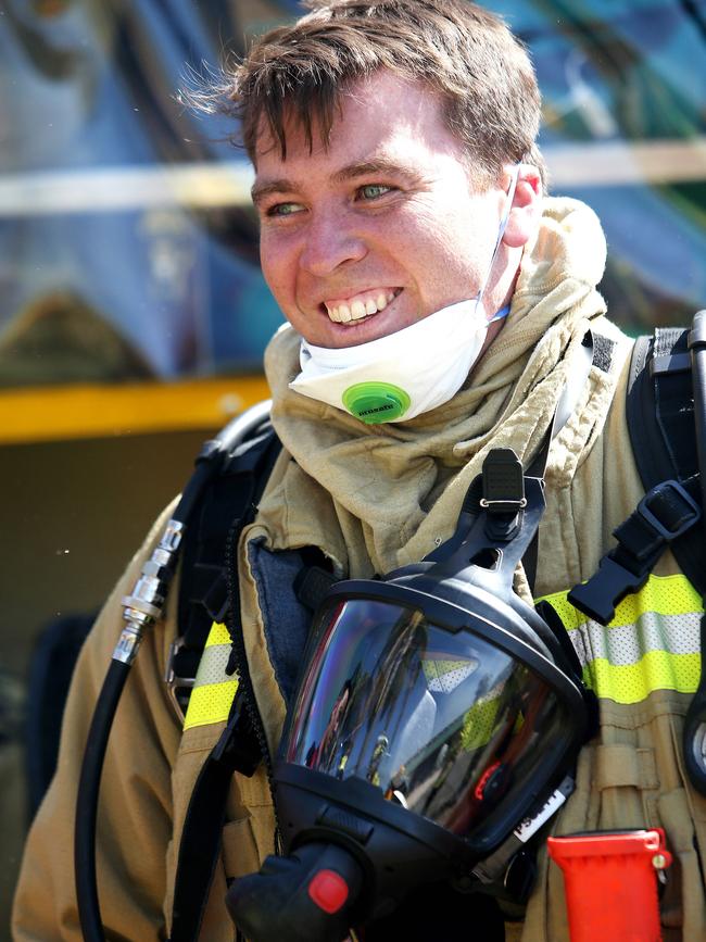 A big smile from Luke Turner who was fighting his first bushfire with Branxton Brigade and VCFS. Picture: Peter Lorimer