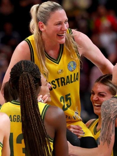 Lauren Jackson celebrates after leading the Opals to bronze at last year’s FIBA World Cup. Picture: Getty Images