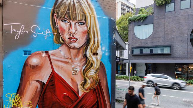 The new Taylor Swift mural just off Crown Street in Darlinghurst. Picture: David Swift