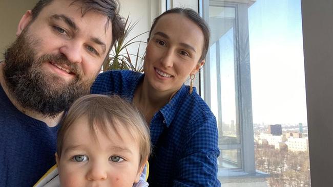 Australian restaurateur Sebbie Kenyon with his partner Kristina and their son Iggy in their Moscow apartment. Source: Supplied