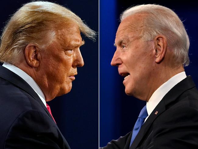 (FILES)(COMBO) This combination of file pictures created on October 22, 2020 shows US President Donald Trump (L) and Democratic Presidential candidate and former US Vice President Joe Biden during the final presidential debate at Belmont University in Nashville, Tennessee, on October 22, 2020. - US President Donald Trump on October 26, 2020 taunted opponent Joe Biden for forgetting his name and calling him "George" just a week before the election. Trump, 74, has often accused Biden, 77, of being senile as the two candidates battle it out ahead of the November 3 vote. Joe Biden's habit of verbal gaffes reemerged on October 25, 2020 evening when he struggled to remember Trump's name as he addressed a virtual concert by TV link.He twice called his opponent "George" -- perhaps a reference to one of the Bush presidents. (Photos by Morry GASH and JIM WATSON / AFP)