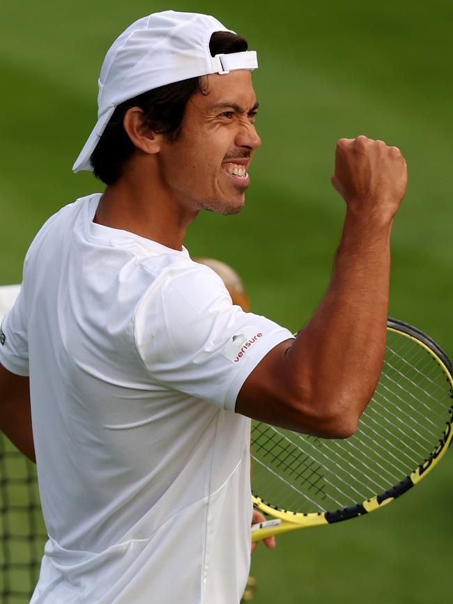 Jason Kubler celebrates his win against Dan Evans. Picture: Julian Finney/Getty Images