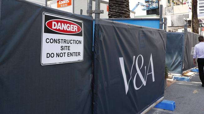 The V & A development in Broadbeach is still without a major contractor since the departure of Descon. Picture: Tertius Pickard