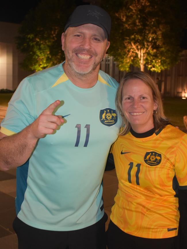 Tina Pearcy and Jed Lindley watching the Matildas vs England semi-final clash in Ipswich. Photos by Georgie Walker.