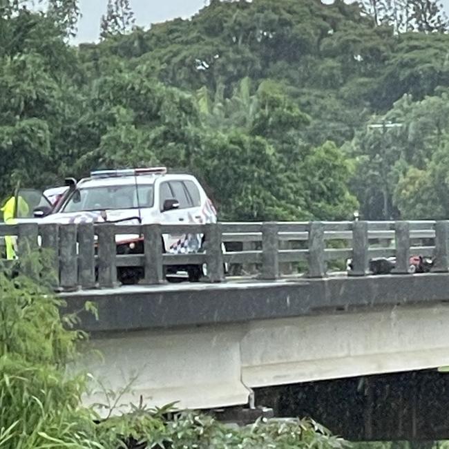 The scene of a fatal crash involving a motorcycle on Pleystowe Connection Rd. Picture: Fergus Gregg