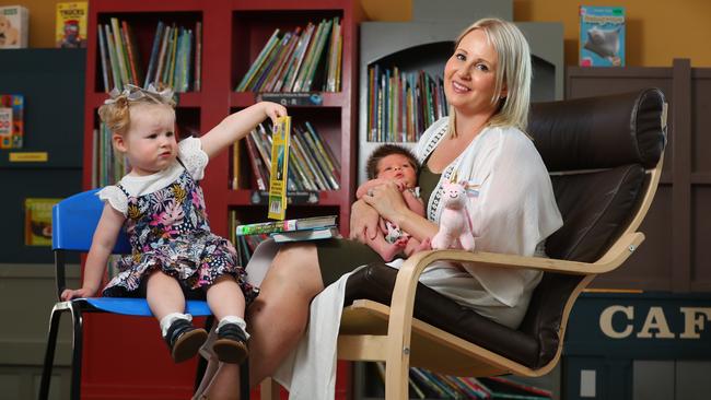 Kate Brine with baby Zoe and toddler Emily. Picture: Tait Schmaal