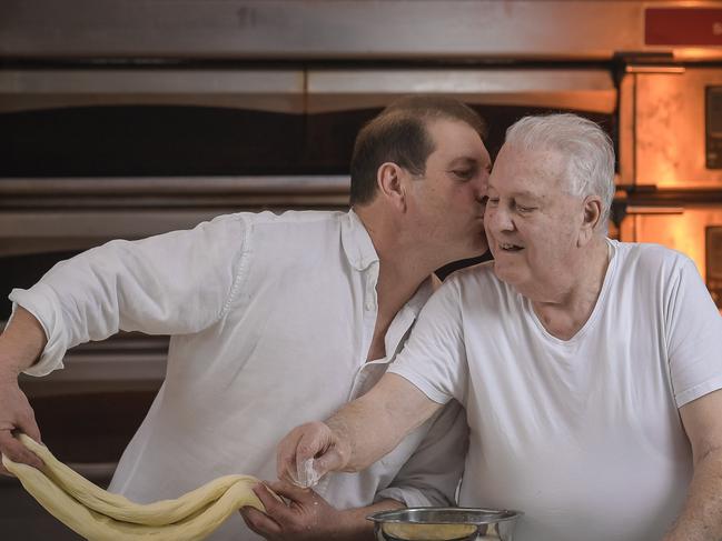 Australia Day Chef.Andy Clappis (L) opened his Italian restaurant in near Willunga 15 years ago and shares his love of Italian food and culture with all his diners. His dad Enzo (R) immigrated to Australia in the 50s and taught him a love of the food business. Both of them were features in the Australia Day Council's ad for Australia Day. They love making bread together.Friday 22 January 2021 Pic Roy VanDerVegt