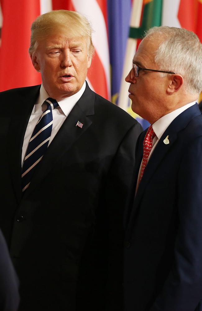 US President Donald Trump walking in with PM Malcolm Turnbull to the G20. Picture: Kym Smith