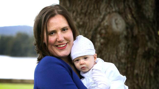 Kelly O'Dwyer and her 4 month old baby Olivia after being sworn-in, in the New Turnbull Ministry, of Ministers and Parliamentary Secretaries (to be known as Assistant Ministers) at Government House, in Canberra.