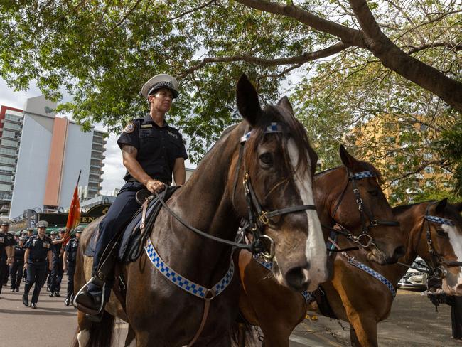 Police horses during Thursday’s march. Picture: Floss Adams.