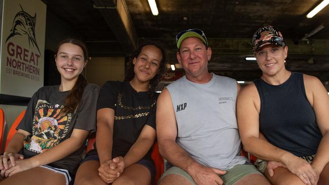 Zali Bryse, Melody Mohudin, Adam Stecki and Janna Bryce at the NTFL Buffaloes' vs side the Essendon Bombers, TIO Darwin. Picture: Pema Tamang Pakhrin