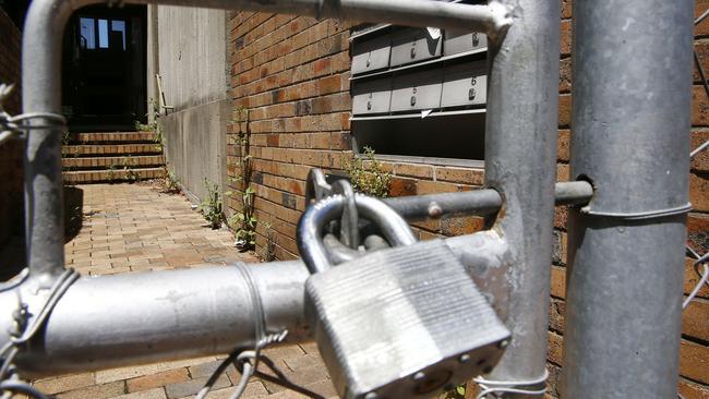 The Sirius Tower in The Rocks, remains fenced and locked up one year after the last tenants were moved out of the Public housing tower. Picture: John Appleyard