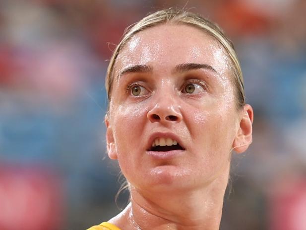 SYDNEY, AUSTRALIA - MARCH 24: Liz Watson of the Lightning reacts during the 2024 Suncorp Team Girls Cup match between the Lightning and the Fever at Ken Rosewall Arena on March 24, 2024 in Sydney, Australia. (Photo by Mark Metcalfe/Getty Images for Netball Australia)