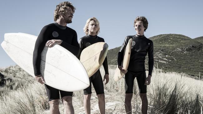 Simon Baker, Ben Spence and Samson Coulter in scene from Breath.