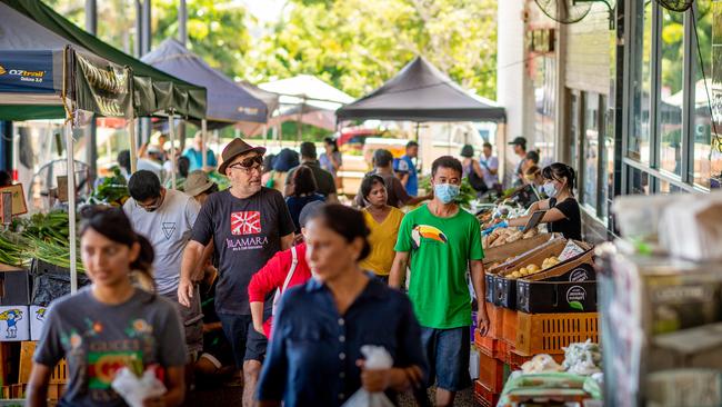 The Rapid Creek Markets went ahead on Sunday March 29 despite the coronavirus pandemic. Picture: Che Chorley