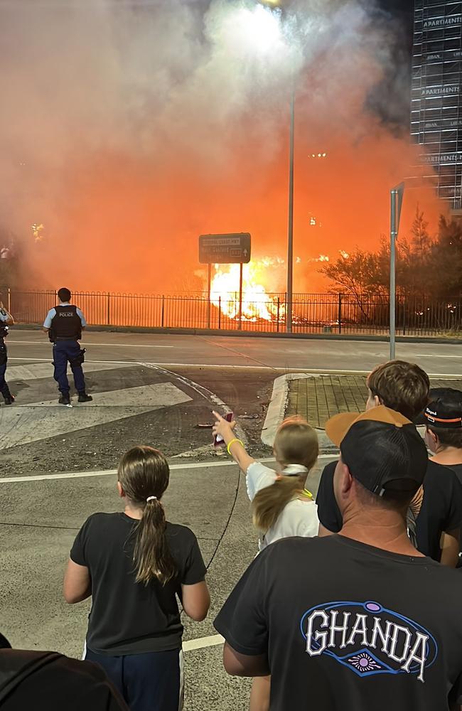 The blaze sent families fleeing after consuming a playground area in the Gosford precinct. Picture: X/Simonhill1894