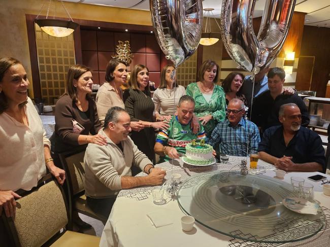 After a successful open heart operation, iconic Raiders drummer Tayoun celebrated his 60th birthday while recovering. Picture: Supplied